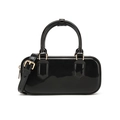 Glossy black PVC jelly bag with gold hardware and top handles for women - 220*80*100mm / Black