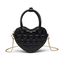 Chic black heart-shaped PVC jelly bag with quilted pattern and gold chain strap - Black