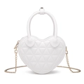 Borsa a cuore bianca in PVC con trapuntatura geometrica e tracolla a catena d'oro - Bianco
