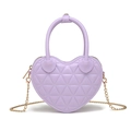 Fashionable heart-shaped lavender PVC jelly crossbody bag with diamond lattice pattern - Purple