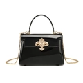 Mini PVC jelly handbag in black patent leather finish with golden vintage flower clasp - Black