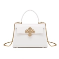 Mini white PVC jelly handbag with golden vintage crest and elegant chain strap - White