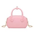 Pink PVC jelly handbag with heart-shaped handle detail and fine golden chain strap - Pink / 190*60*110mm