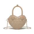 Chic heart-shaped PVC jelly bag in beige with geometric quilting and gold chain strap - Apricot