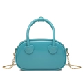 Blue PVC jelly handbag with heart ornament and golden chain strap for summer - Cyan / 190*60*110mm