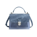 Bolso bandolera de denim azul y PVC transparente con cierre de giro plateado - Azul marino
