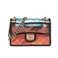 Borsa a tracolla in PVC laser iridescente con bordo nero e catena dorata - Nero