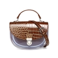 Sacoche selle femme en cuir crocodile marron et PVC transparent avec bandoulière - 210*70*140mm / Marron