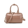 Boston style PVC jelly bag in glossy nude finish with golden hardware and strap - 190*70*130mm / Deep Pink