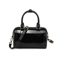 Glossy black PVC jelly Boston bag with gold hardware and adjustable crossbody strap - 190*70*130mm / Black