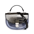 Sacoche selle transparente pour femme avec rabat motif crocodile noir et doré chic - 210*70*140mm / Noir
