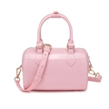 Glossy pink PVC jelly Boston bag with gold hardware and adjustable strap for women - 190*70*130mm / Pink