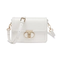 Mini white PU leather square crossbody bag with gold metal twist lock and strap - 200*70*130mm / White