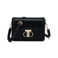 Classic black rectangular PU leather crossbody bag with gold T-shaped metal lock closure - 200*70*130mm / Black