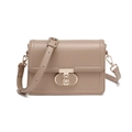 Classic rectangle PU leather crossbody bag in elegant khaki with gold metal lock - 200*70*130mm / Apricot