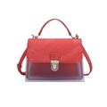 Bolso bandolera de PVC rojo con solapa de tela y cierre metálico plateado - Rojo
