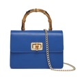 Elegante bolso bandolera azul real con asa de bambú natural y cadena dorada - 200*75*135mm / Azul Zafiro