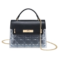 Bolso bandolera vintage con solapa de cuero negro y cuerpo de PVC transparente acolchado - Negro / 210*70*145mm
