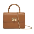 Bolso de cuero PU marrón con asa de bambú, cadena dorada y cierre de giro vintage - 200*75*135mm / Marrón
