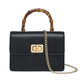 Elegante bolso de mano negro de cuero PU con asa de bambú y cadena dorada - 200*75*135mm / Negro