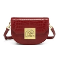 Bolso montura rojo oscuro grabado cocodrilo con hebilla dorada elegante en B - Rojo