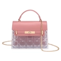 Bolso bandolera rosa transparente con diseño acolchado y cadena dorada - Rosa / 210*70*145mm
