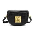 Bolso de silla negro clásico con patrón de cocodrilo y hebilla dorada para mujer - Negro