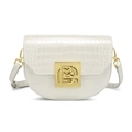 Bolso de silla beige con estampado de cocodrilo y hebilla B dorada elegante - Blanco