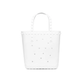 White PVC jelly beach bag with star-shaped cutouts and decorative square rivets - 260*90*240mm / White