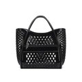 Large black PVC hollow-out tote bag beach basket with diamond pattern and top handles - 28*22*29cm / Black