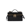 Mini black crocodile pattern top grain cowhide handbag with gold zipper and shoulder strap - Black