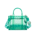 Borsa tote verde traslucida con motivo a rombi traforati e ampia tracolla regolabile - Verde Traslucido