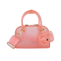 Pink translucent PVC jelly bag set with matching mini pouch and wide letter strap - Transparent Pink