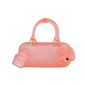 Pink semi-transparent PVC Boston bag with wide striped strap and matching coin purse - Transparent Pink