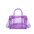 Borsa tote viola traforata in PVC con tracolla larga e design a griglia moderna - Viola Trasparente