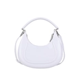 White minimalist crescent moon handbag in glossy leather with adjustable shoulder strap - White