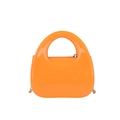 Chic vibrant orange glossy patent leather handbag with round handle and gold chain strap - Orange
