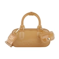 Transparente Handtasche in Karamell mit Logo-Prägung und gemustertem breitem Gurt - Transparentes Kaffee