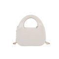 Minimalist cream white glossy clutch bag with circular handle and gold chain strap - Off White