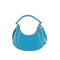 Glossy bright blue crescent hobo bag made of patent leather with u-shaped stitching - Teal