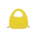 Glossy bright yellow patent leather evening clutch with round handle and gold chain strap - Yellow