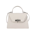 Sac bandoulière beige chic avec rabat en V, fermoir rotatif argenté et chaîne en métal - Blanc Cassé