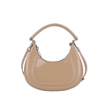 Chic beige glossy patent leather crescent moon hobo bag with detachable shoulder strap - Apricot