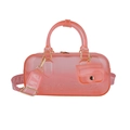 Bolso tipo almohada de PVC naranja coral transparente con correa ancha de tela - Rosa Transparente