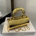 Elegante borsa a cilindro dorata con manico tondo e tracolla a catena metallica - Oro