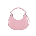 Pink glossy semi-circular hobo bag with top handle and detachable shoulder strap - Pink