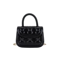 Cute black glossy girls' crossbody bag with bunny relief and beaded handle - Black