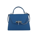 Blue Saffiano leather crossbody bag with top handle and silver twist lock detail - Dark Blue