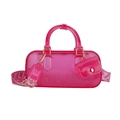 Rose red translucent PVC jelly handbag with wide fabric strap and matching coin purse - Translucent Rose Red