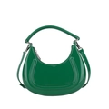 Vibrant green crescent moon handbag in high gloss patent leather with shoulder strap - Dark Green